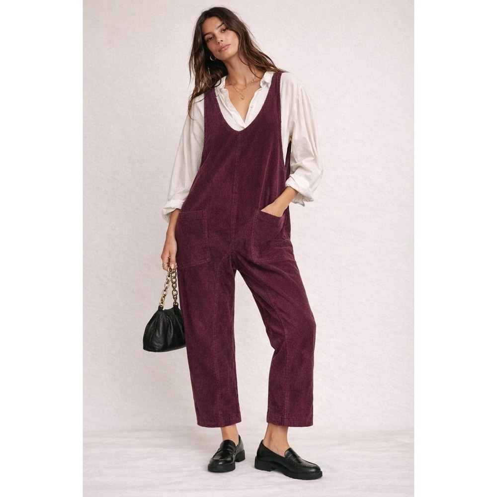 We The Free Burgundy Corduroy High Roller Overalls Jumpsuit XS Boho Fall Slouchy